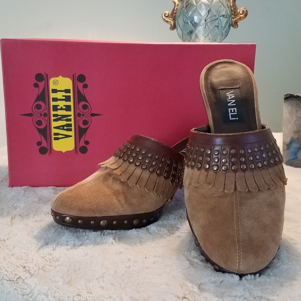 Suede and Leather Trimmed Heeled Clog